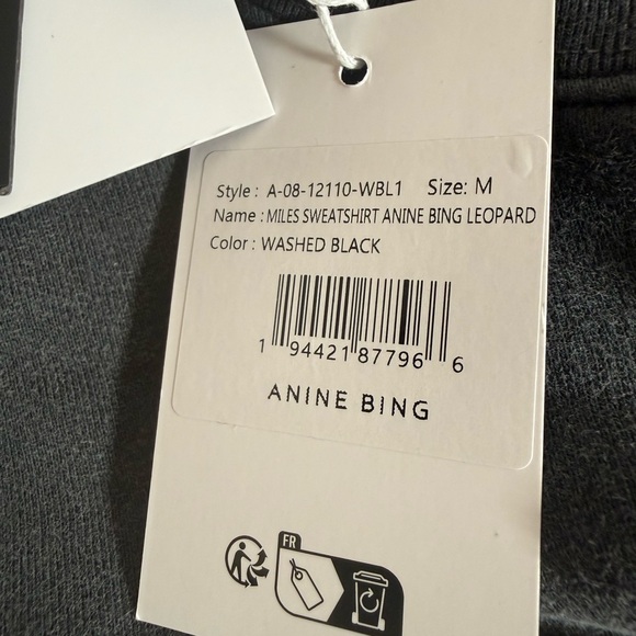 ANINE BING Miles Sweatshirt Washed Black Leopard Logo| Luxe Minimalist |Elevated - Picture 9 of 9